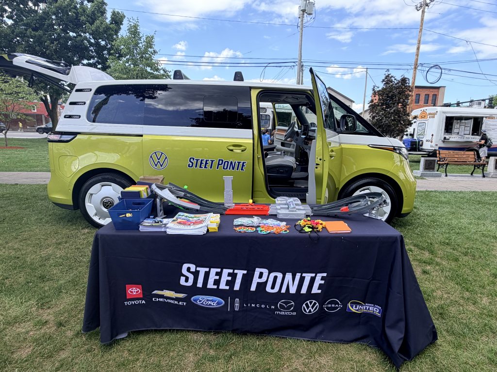 VW ID.Buzz at New Hartford Farmer's Market with Steet Ponte VW display and games