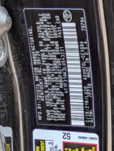 2020 Toyota Camry Hybrid XLE