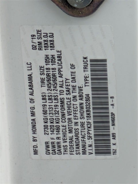 2019 Honda Ridgeline Sport