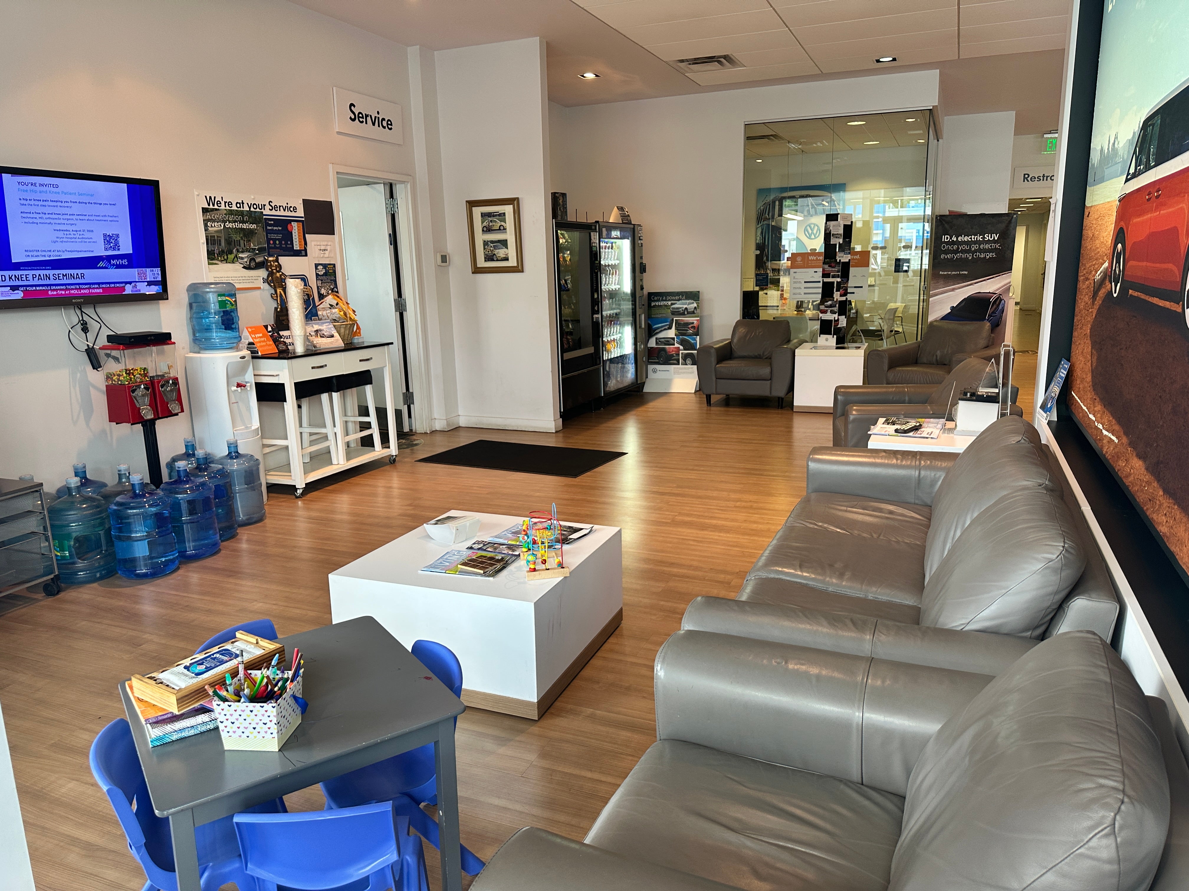 A car dealership waiting room